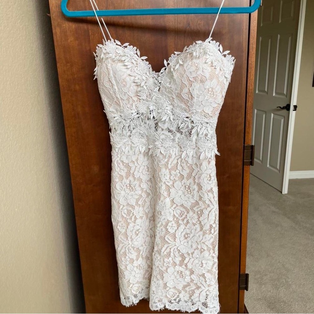 White and nude lace detail dress